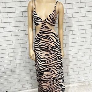 PQ Swim Sienna Zebra Print Cutout Cover Up Maxi Dress‎ Tan Black | Size M/L